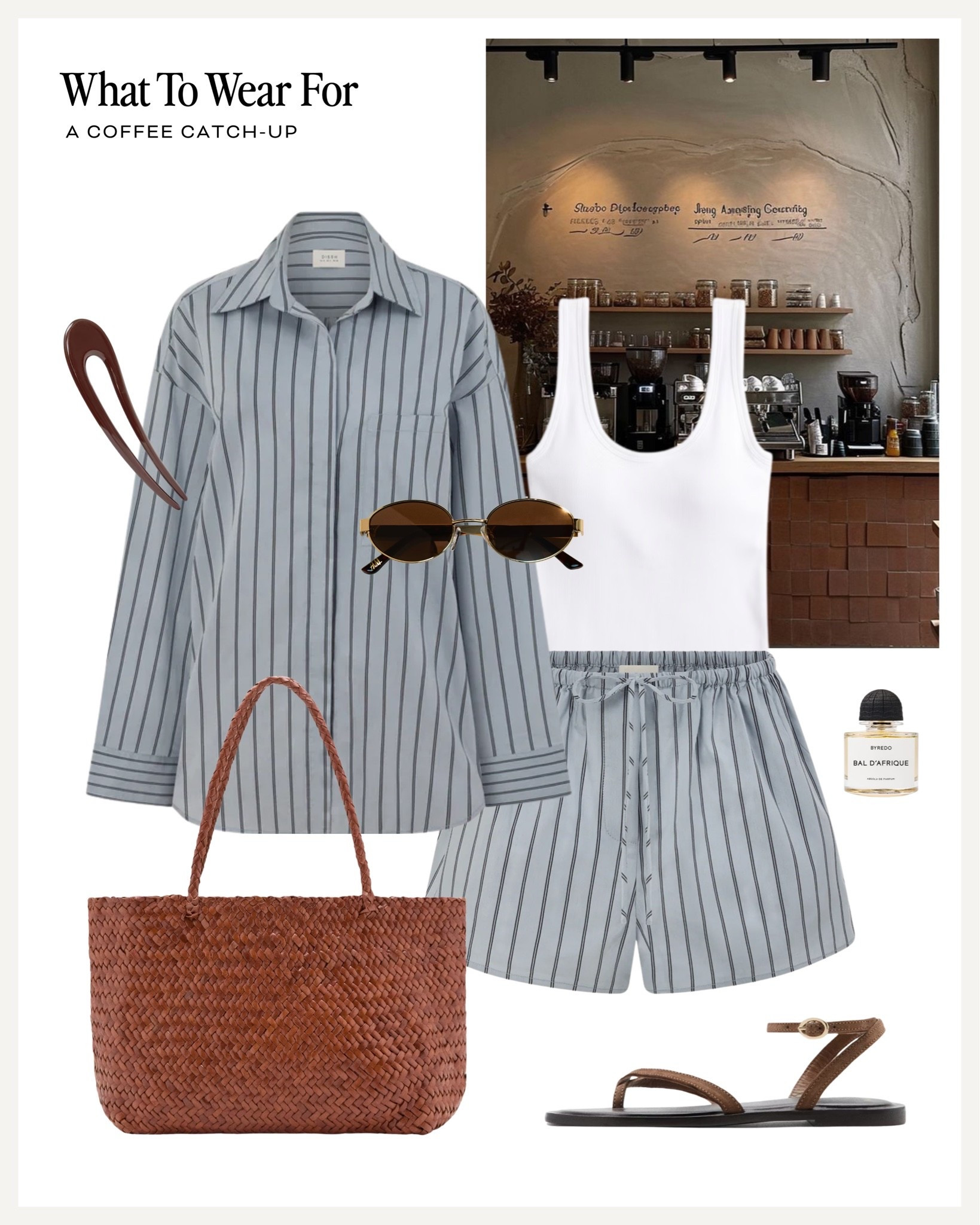 A coffee catch-up ☕️ 

Striped shirt, shorts, tan woven tote bag, sandals, summer outfit, effortless style, dissh co-ord matching set

#LTKsummer