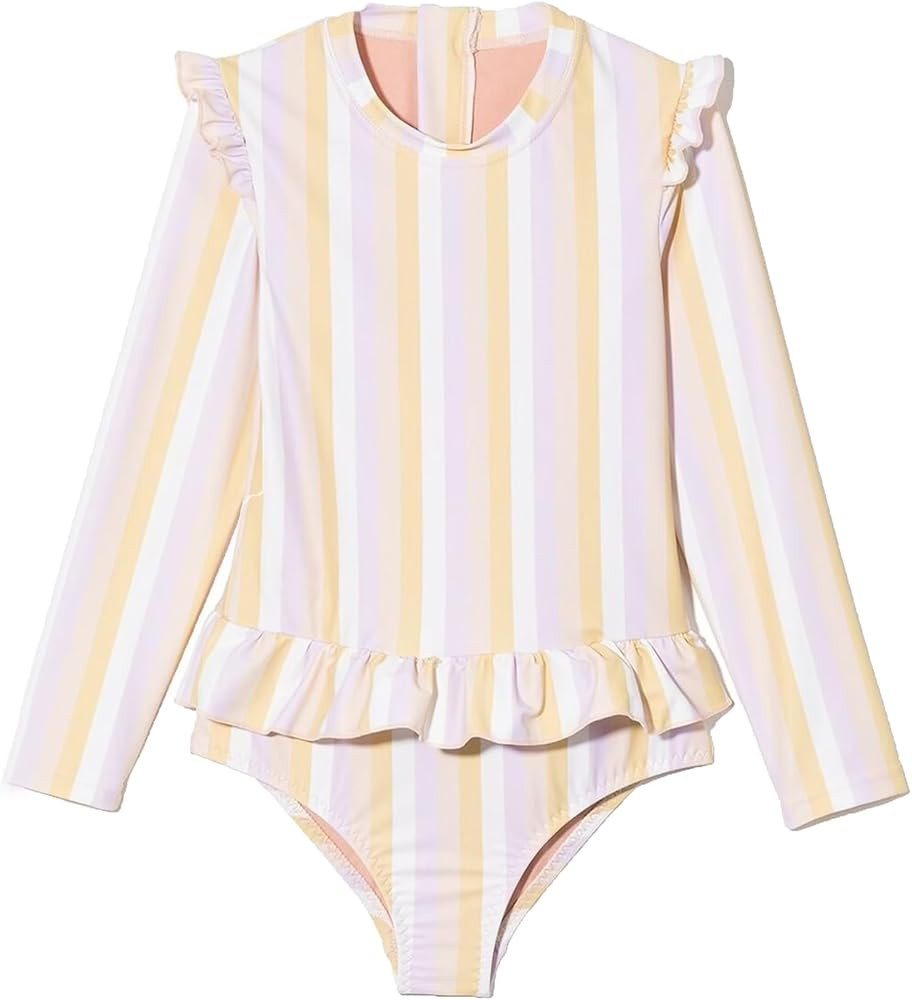 Girls Long Sleeve Swimsuits One Piece Rash Guard Bathing Suit with Ruffle Butt | Amazon (US)