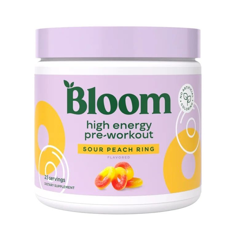 Bloom Nutrition High Energy Pre-Workout, Sour Peach Ring, 25 Servings | Walmart (US)