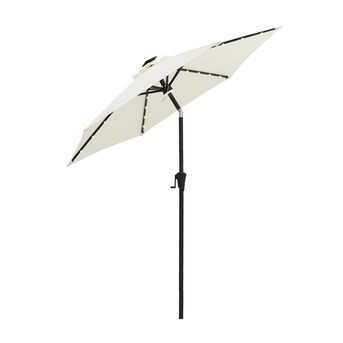 FLAME&SHADE 7.5-ft Ivory Solar Powered Push-button Tilt Market Patio Umbrella | Lowe's