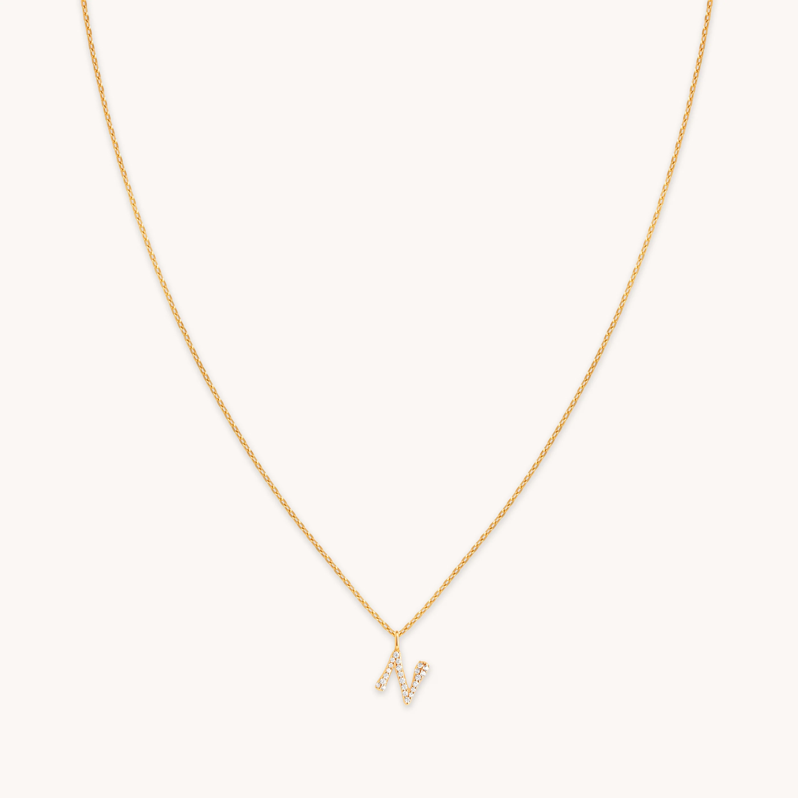 N Initial Pavé Pendant Necklace in Gold | Astrid & Miyu UK