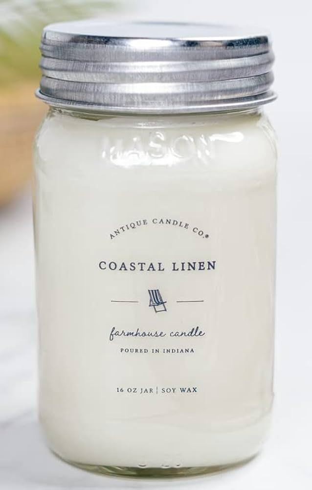 Antique Candle Co.® Coastal Linen 16 Ounce Soy Wax Candle, 80 Hour Burn Time, Cotton Wick, Gift ... | Amazon (US)