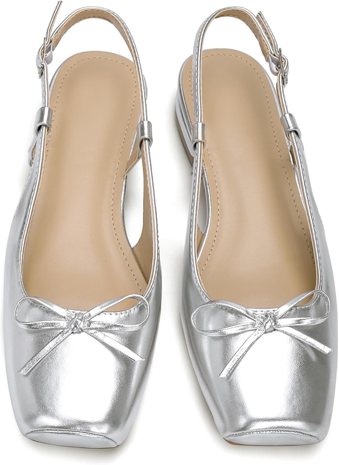 Women's Ballet Flats Slingbacks Square Toe Bow Knit Dressy Flat Shoes with Ankle Buckles Satin | Amazon (US)