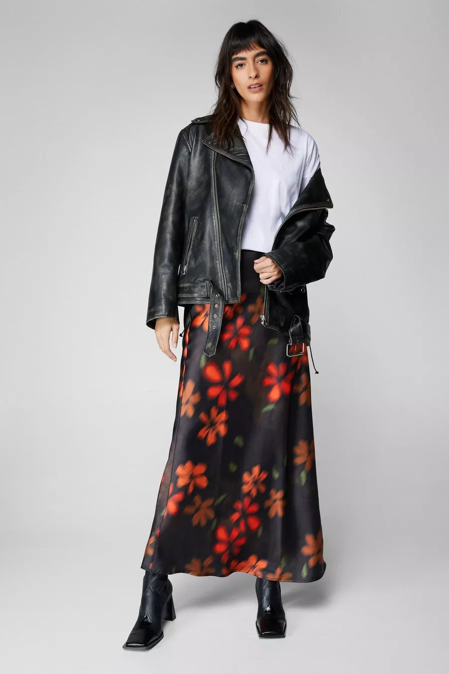 Blurred Floral Satin Bias Maxi Skirt | Nasty Gal UK (+IE)