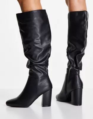 New Look slouchy heeled knee high boots in black | ASOS (Global)