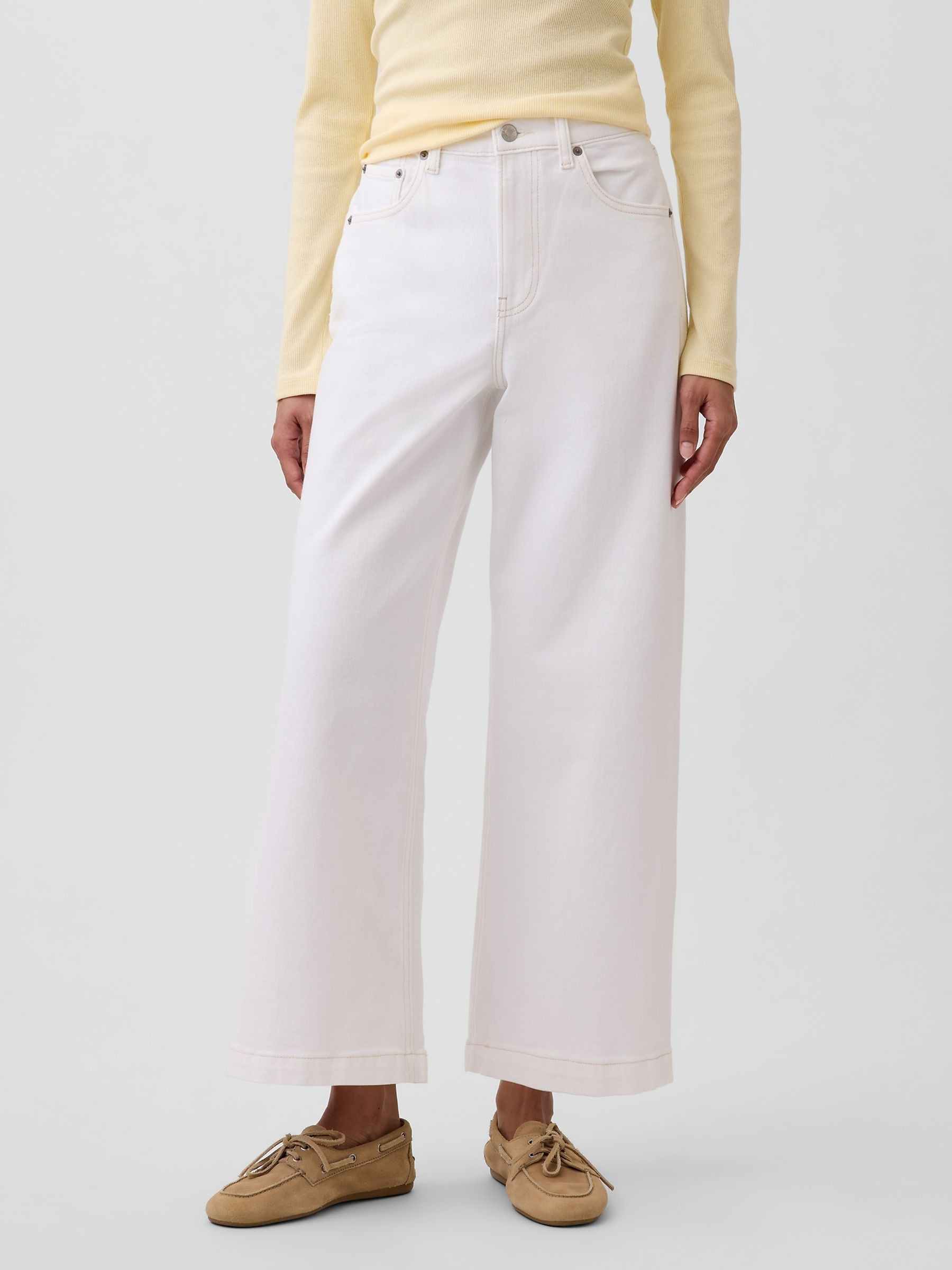 White High Waisted Stride Wide-Leg Ankle Jeans | Gap | GAP UK