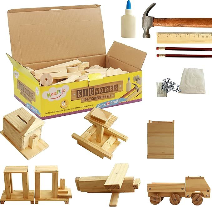 Kraftic Woodworking Building Kit for Kids and Adults, with 6 Educational Arts and Crafts DIY Carp... | Amazon (US)