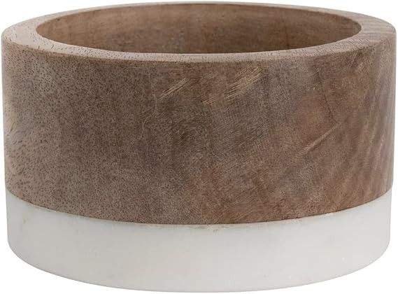 Creative Co-Op Mango Wood and Marble Bottle Holder, 5" L x 5" W x 3" H, Multicolor | Amazon (US)