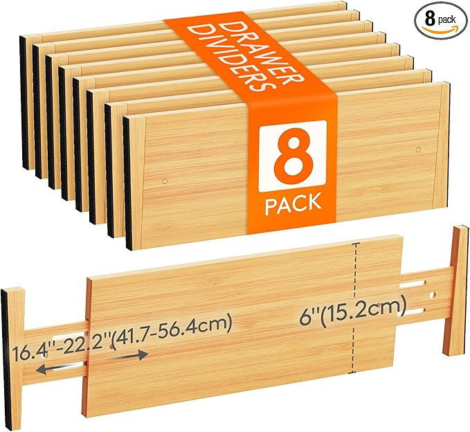 Lifewit 8 Pack Drawer Dividers Bamboo 6" High, 16-22" Adjustable Clothes Drawer Organizers, Expan... | Amazon (US)