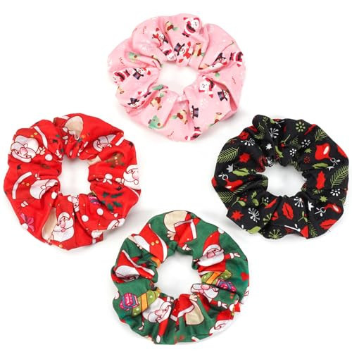Christmas Hair Scrunchies Snowflake Santa Christmas Tree Antlers Elk Snowman Hair Ties Soft Elastic Hair Bands for Women Girls Gifts Ponytail Holders Hair Accessories | Amazon (US)