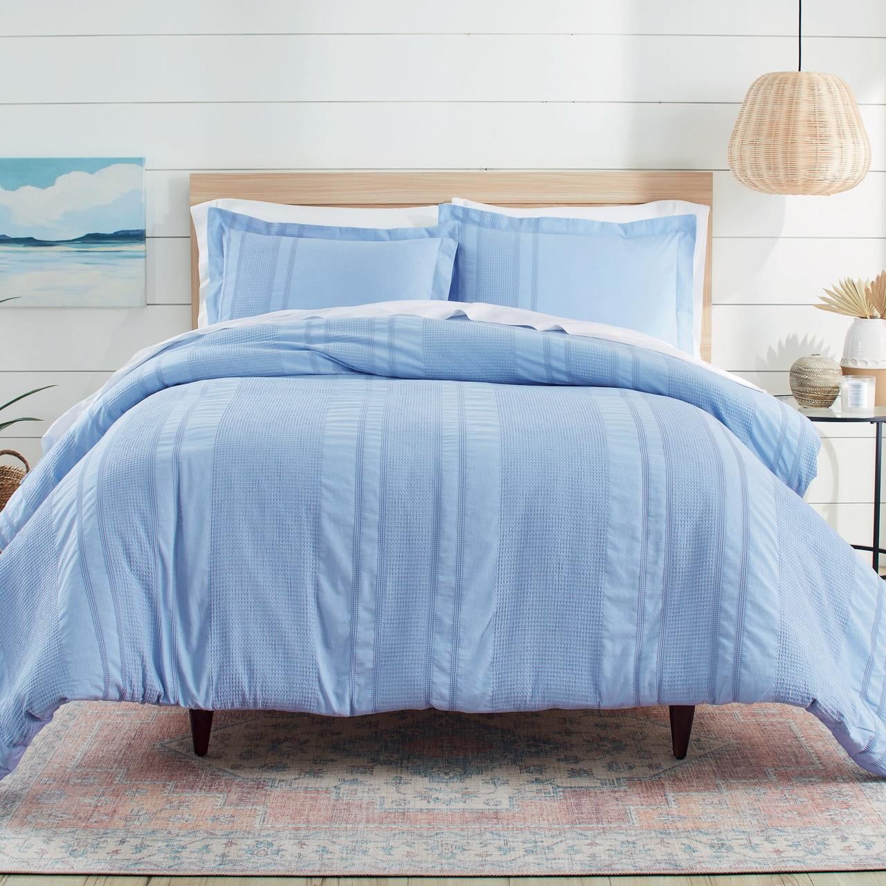 Better Homes & Gardens 3-Piece Blue Waffle Stripe Comforter Set, Adult Full/Queen - Walmart.com | Walmart (US)