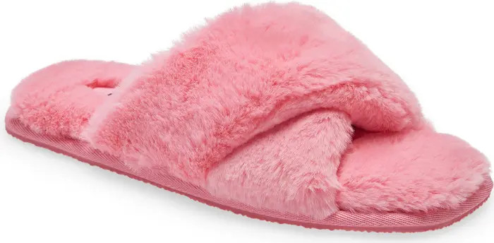 Mae Cross Strap Faux Fur Slipper | Nordstrom