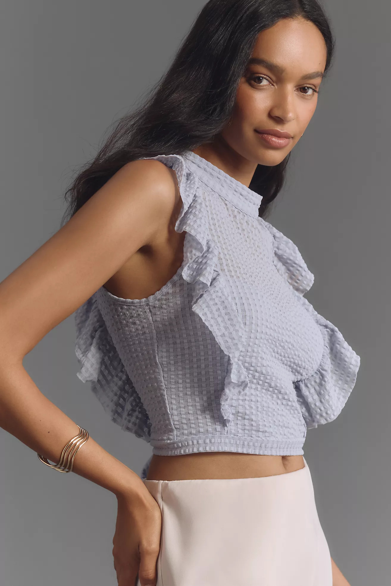 Maeve Cropped Ruffle Mesh Top | Anthropologie (US)