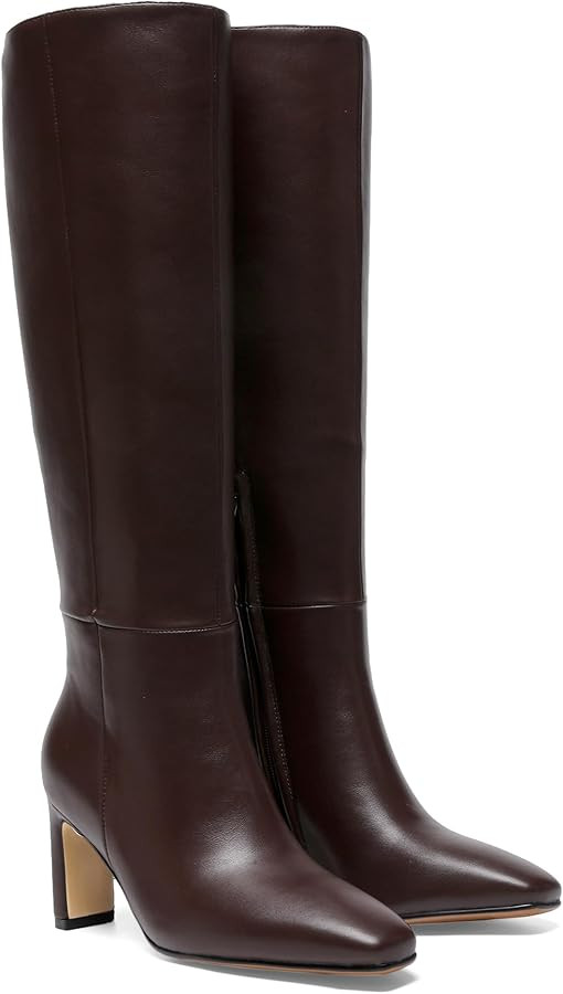 Burgundy Knee High Boots for Women Square Toe Chunky Heeled Boots Fall Dress Elastic Tall Boots w... | Amazon (US)