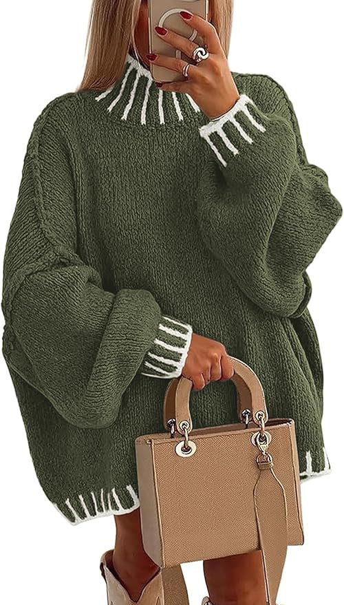 Women’s Oversized Fall Sweater 2026, Chunky Knit Crewneck Long Sleeve Fuzzy Pullover Tops | Amazon (US)