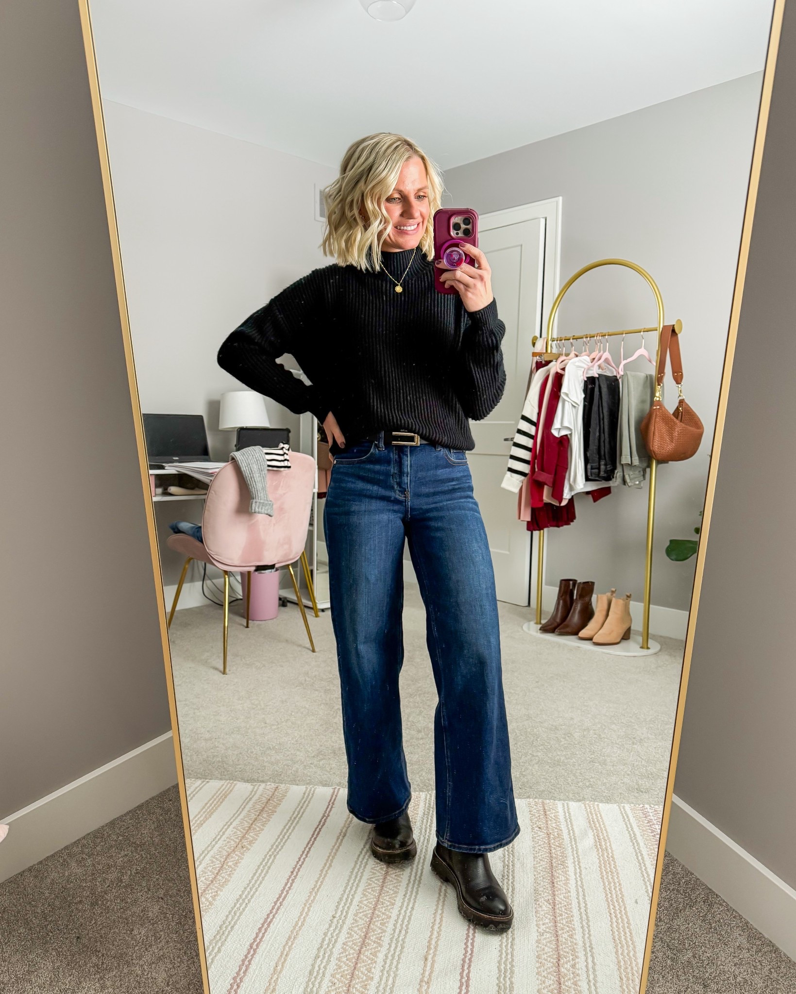 Winter outfit that I wore this week! I love my Quince Bella stretch wide leg jeans! 👖 
Sweater- small color not available 
Jeans- 25/28"

#LTKootd #LTKPetite #LTKOver40