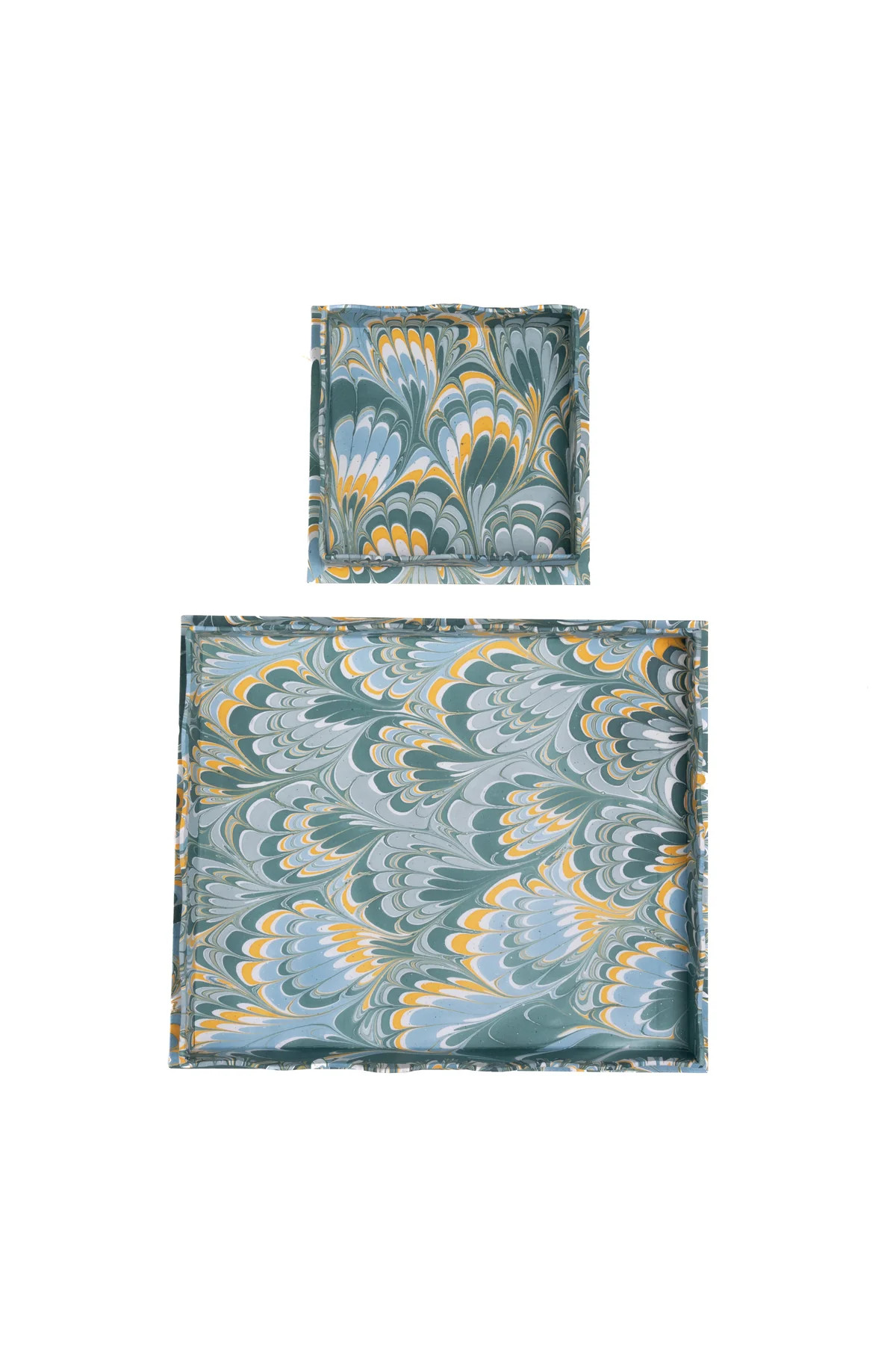 Nesting Scalloped Hand-Marbled Trays in Blue | Over The Moon