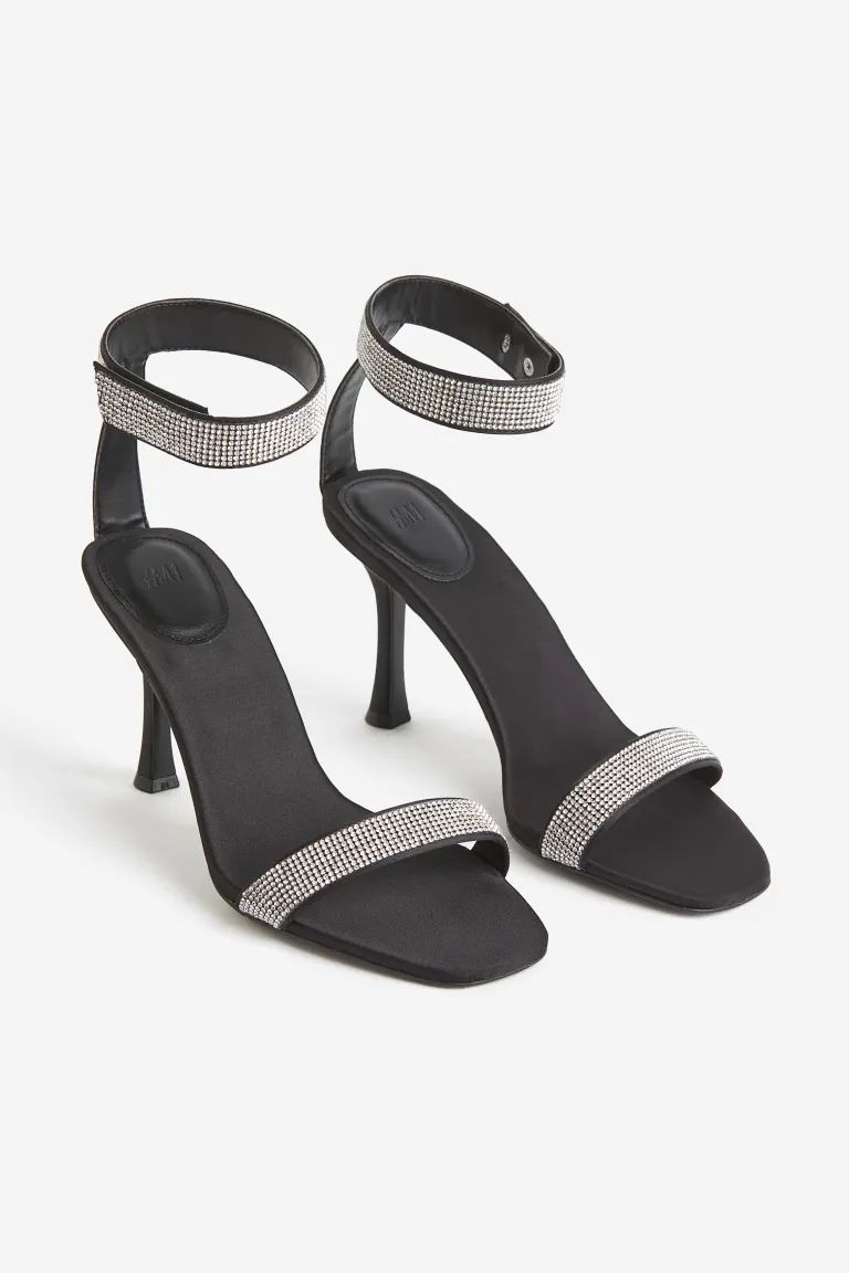 Rhinestone-embellished Heeled Sandals - Black - Ladies | H&M US | H&M (US + CA)