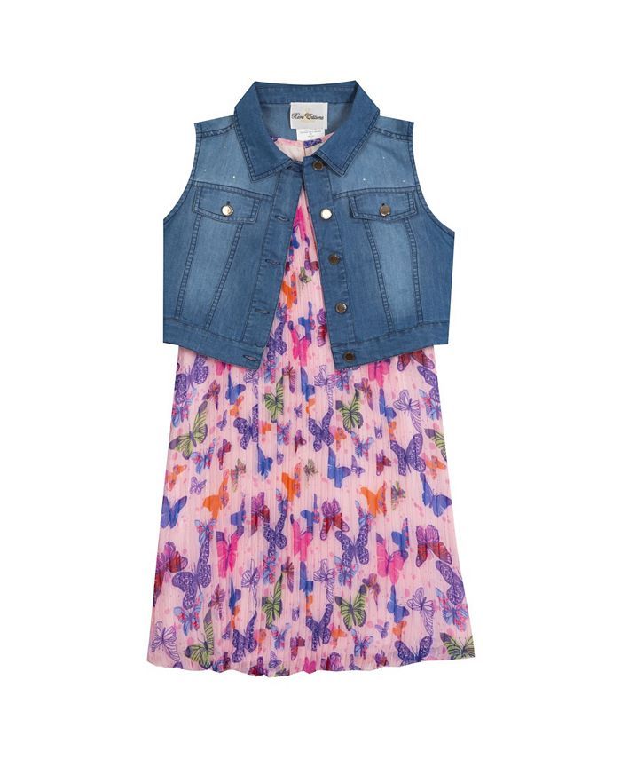 Rare Editions Big Girls Pleated Dress with Denim Vest & Reviews - All Girls' Dresses - Kids - Mac... | Macys (US)