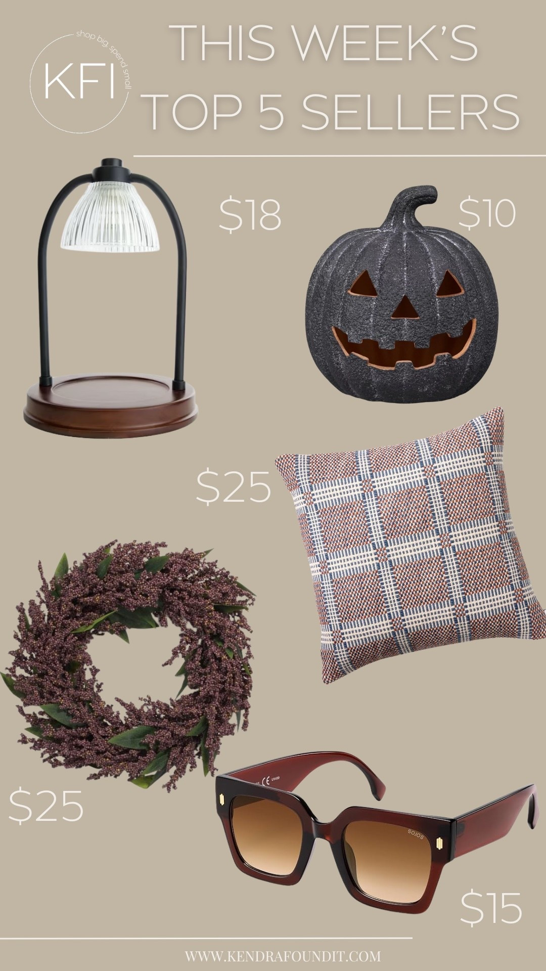 This week's top 5 sellers were such a fun mix of fall decor and accessories. The faux terracotta jack-o-lantern from Target is $10 and adds just the right amount of spooky charm on a budget. This candle warmer lamp from Walmart is $18 and I loved it so much, I bought it for myself. The plaid pillow cover and the berry wreath are both $25 and bring in that cozy fall texture whether you use them on the porch or inside. And these tortoise sunglasses are a Free People sunglasses dupe from Amazon for $15, with the same oversized square shape as the pricier version (and they come in so many colors). All five of these have been flying off the shelf this week, so I'd grab them while they're still in stock. 💯

#LTKootd #LTKSaleAlert #LTKHome