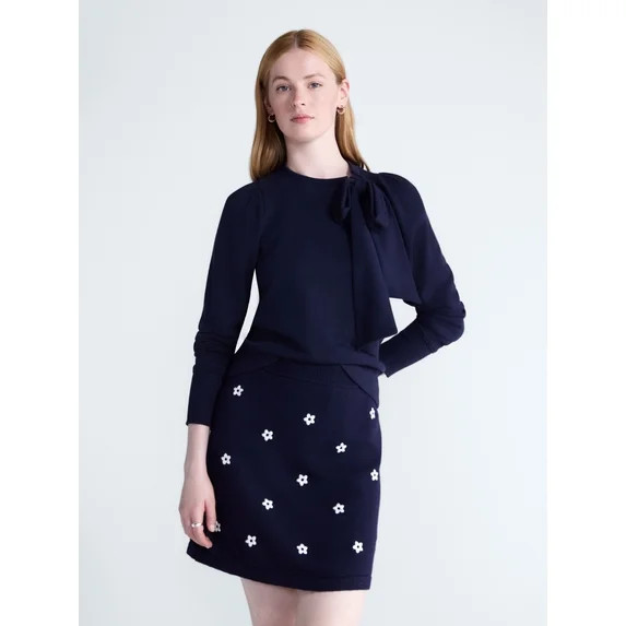 Free Assembly Women's and Women's Plus Bow Neck Sueded Terry Sweatshirt, Sizes XS-4X | Walmart (US)