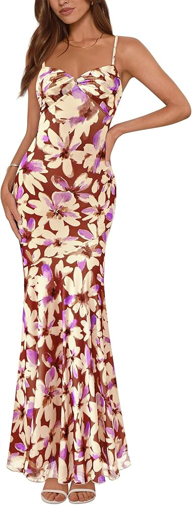 BTFBM Summer Dresses for Women 2026 Spaghetti Straps Sundress Twist Knot Mesh Mermaid Wedding Gue... | Amazon (US)