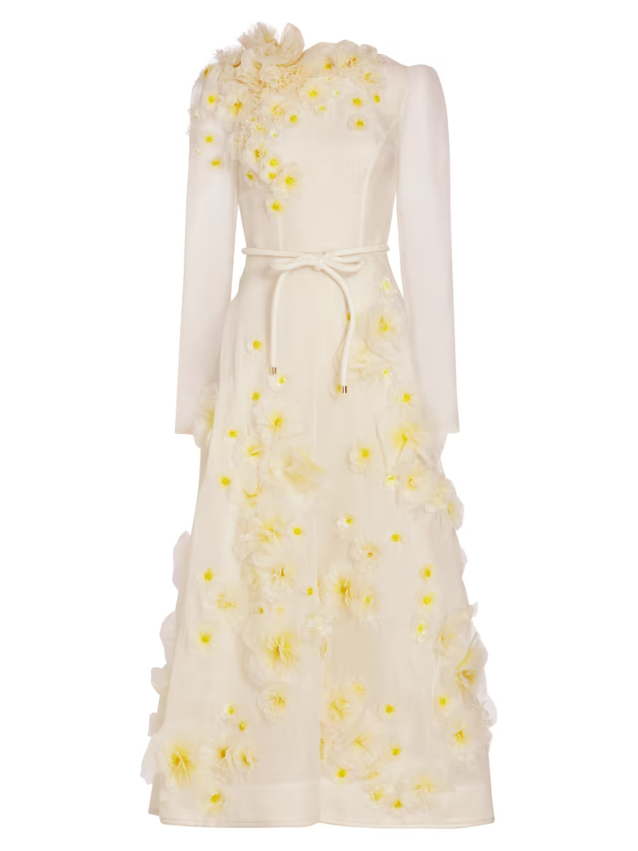 Matchmaker Daisy-Embellished Linen & Silk Dress | Saks Fifth Avenue
