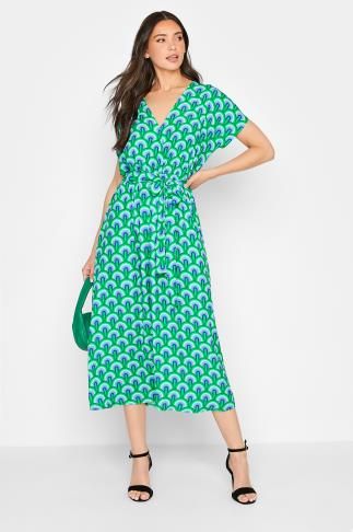 LTS Tall Green Geometric Print Wrap Dress | Long Tall Sally