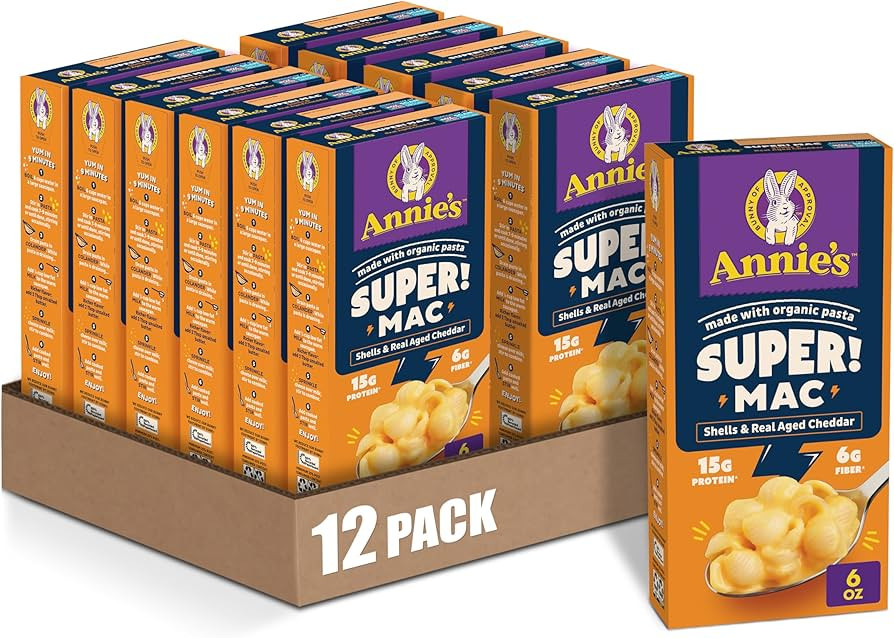 Annie's Super! Mac Shells and Real Aged Cheddar, Made with Organic Pasta, 6 oz (Pack of 12) | Amazon (US)