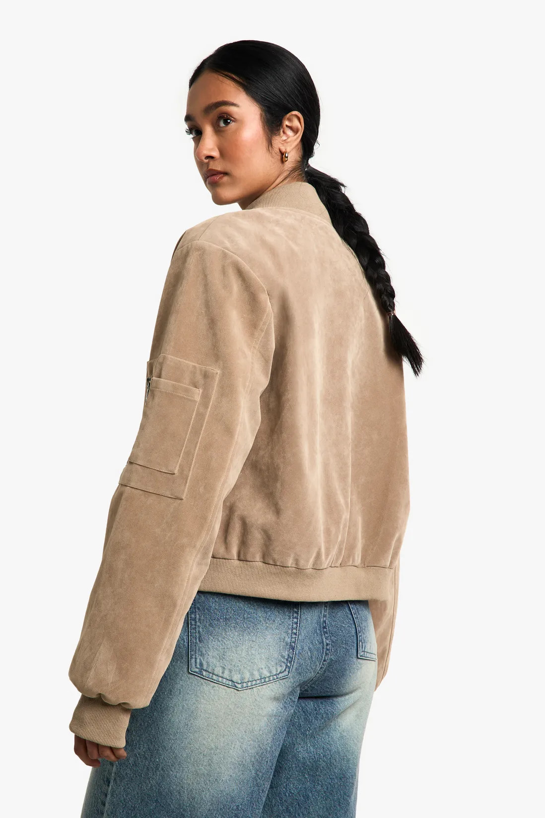 Suede Look Shoulder Pad Bomber Jacket | Boohoo.com (UK & IE)