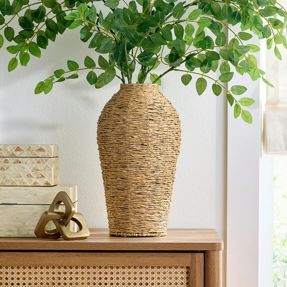 Better Homes & Gardens 15" Woven Faux Seagrass Floor Vase | Walmart (US)
