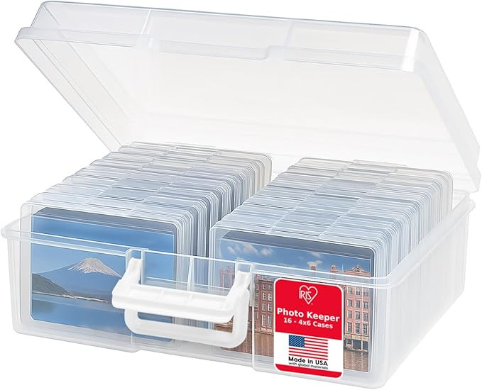 IRIS USA 4" x 6" Photo Storage Box Craft Keeper, Transparent Handle Container with 16 Organizatio... | Amazon (US)