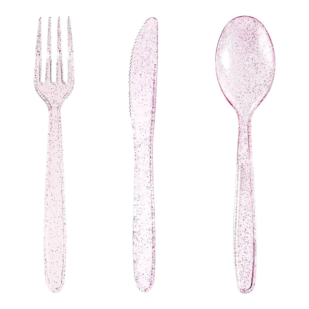 WDF 360 Pink Glitter Plastic Silverware - Disposable Glitter Cutlery - Plastic Silverware inludin... | Amazon (US)