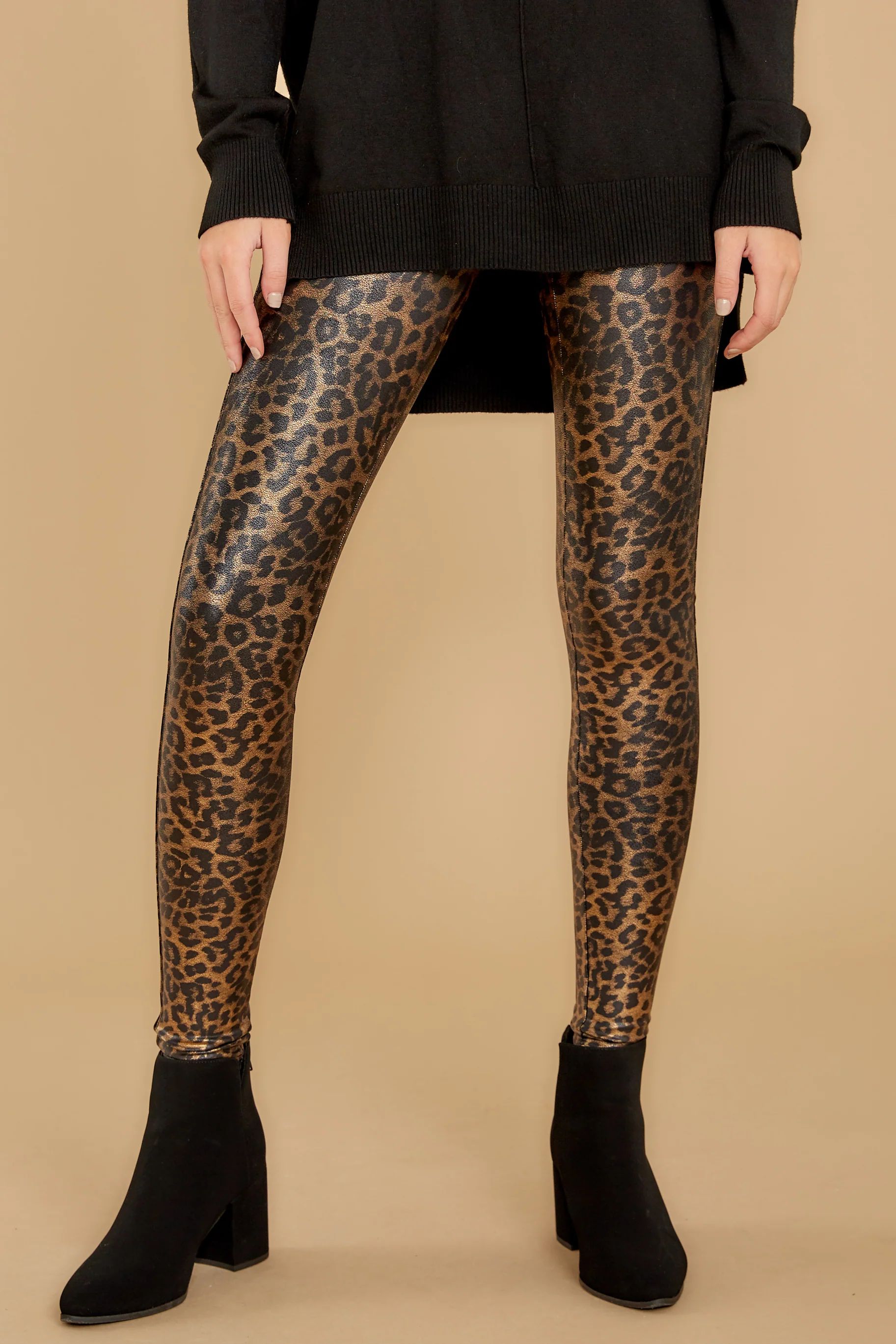 Spanx Faux Leather Leopard Leggings Gold | Red Dress 