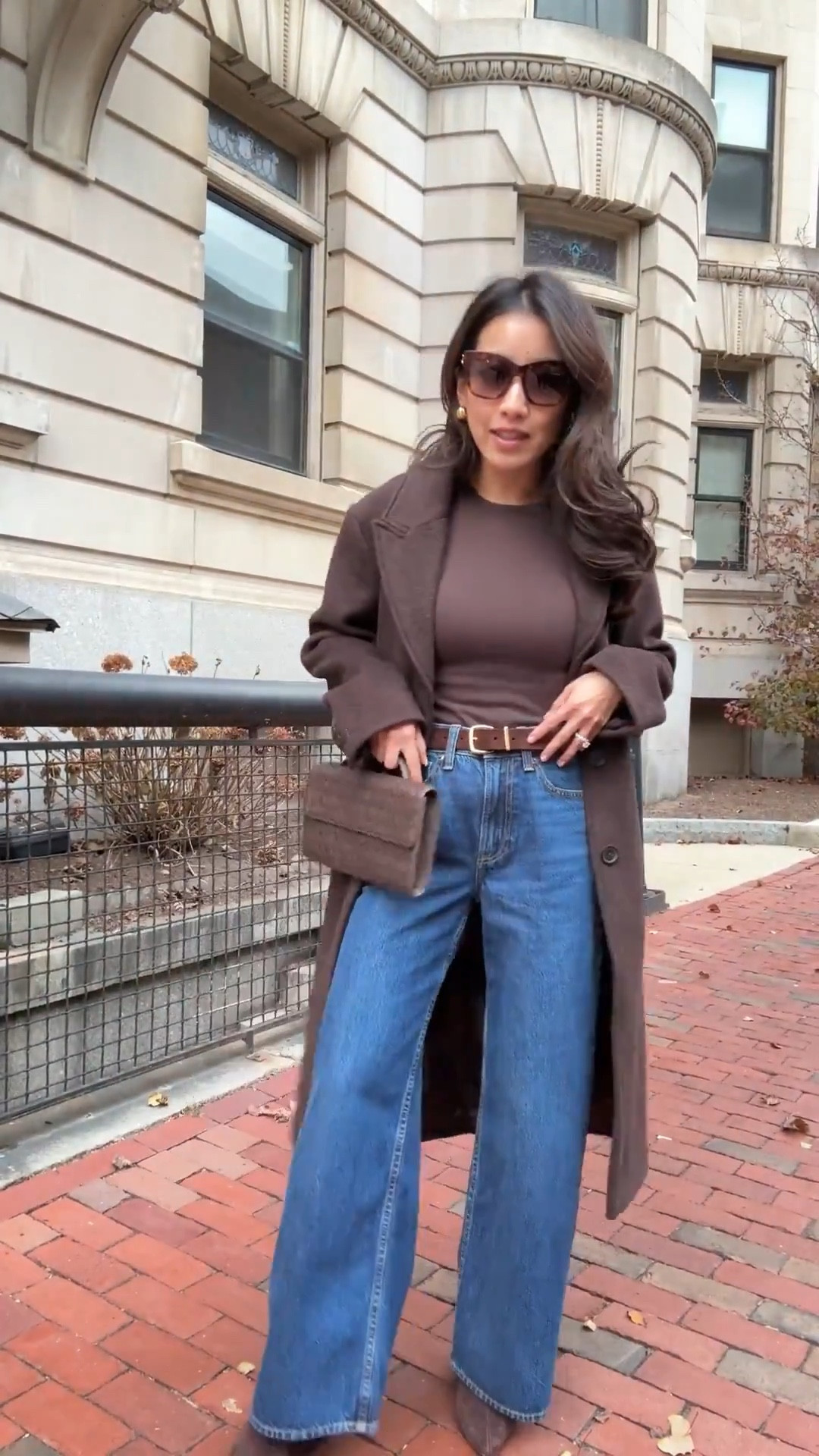 Jeans are restocked for Abercrombie’s sale + code AFJEAN for an extra discount 

• High rise wide leg jean 24 Short worn with heels, runs a little big at the waist could possibly have sized down at waist 

• Wool tailored topcoat xxs petite, warm weight, longer past midi length

• Double layered brown crewneck layering top XS (I size up in fitted tops so it isn’t too tight) nice and soft

• Madewell essential belt xxs older color

• Quince woven clutch
• old the drop boots 

• Celine sunglasses

Petite friendly winter outfit, elevated mom style, smart casual office workwear

#LTKSeasonal #LTKPetite #LTKWorkwear