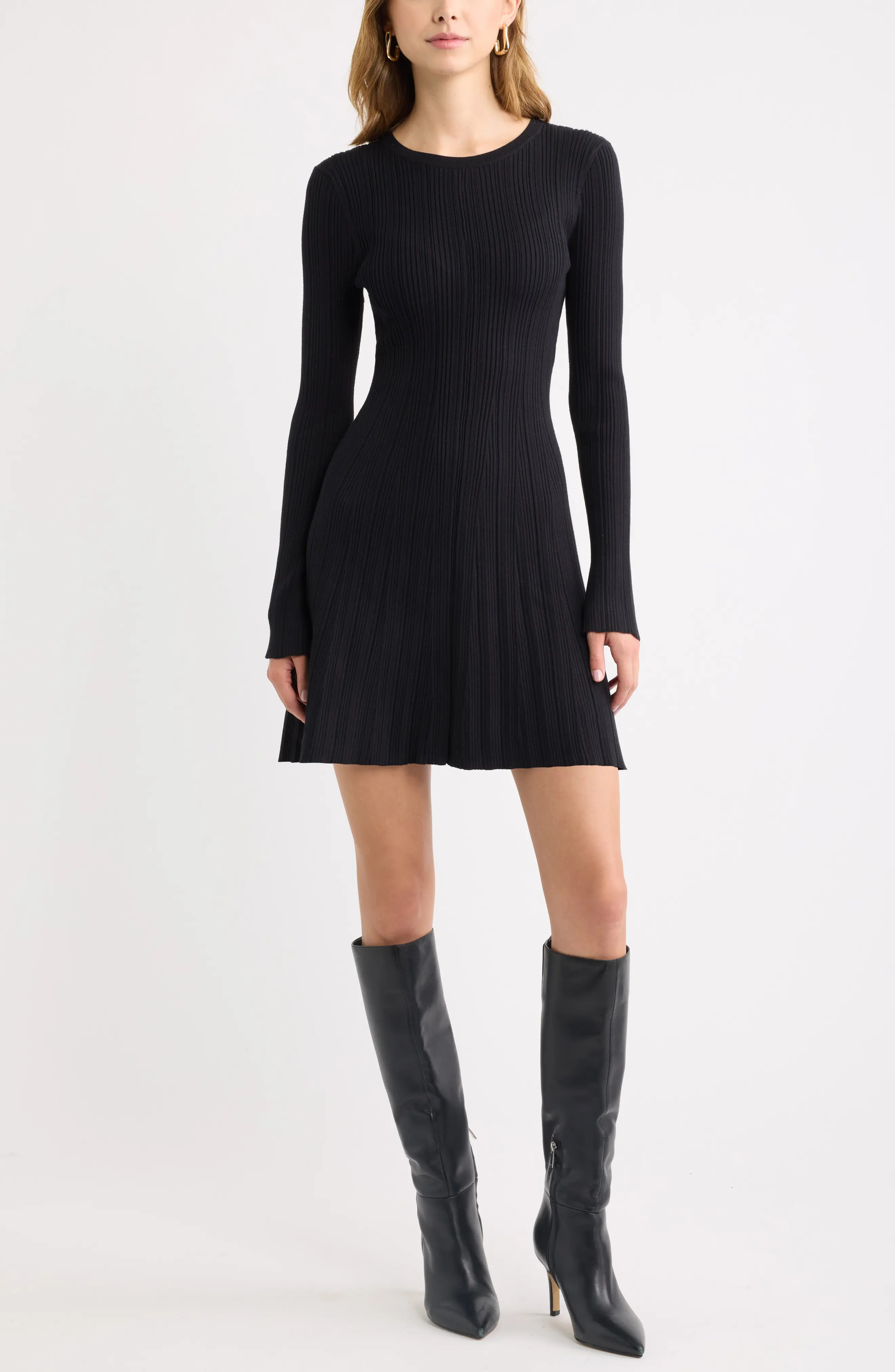 Open Edit Ribbed Long Sleeve Sweater Minidress (Women) | Nordstrom | Nordstrom