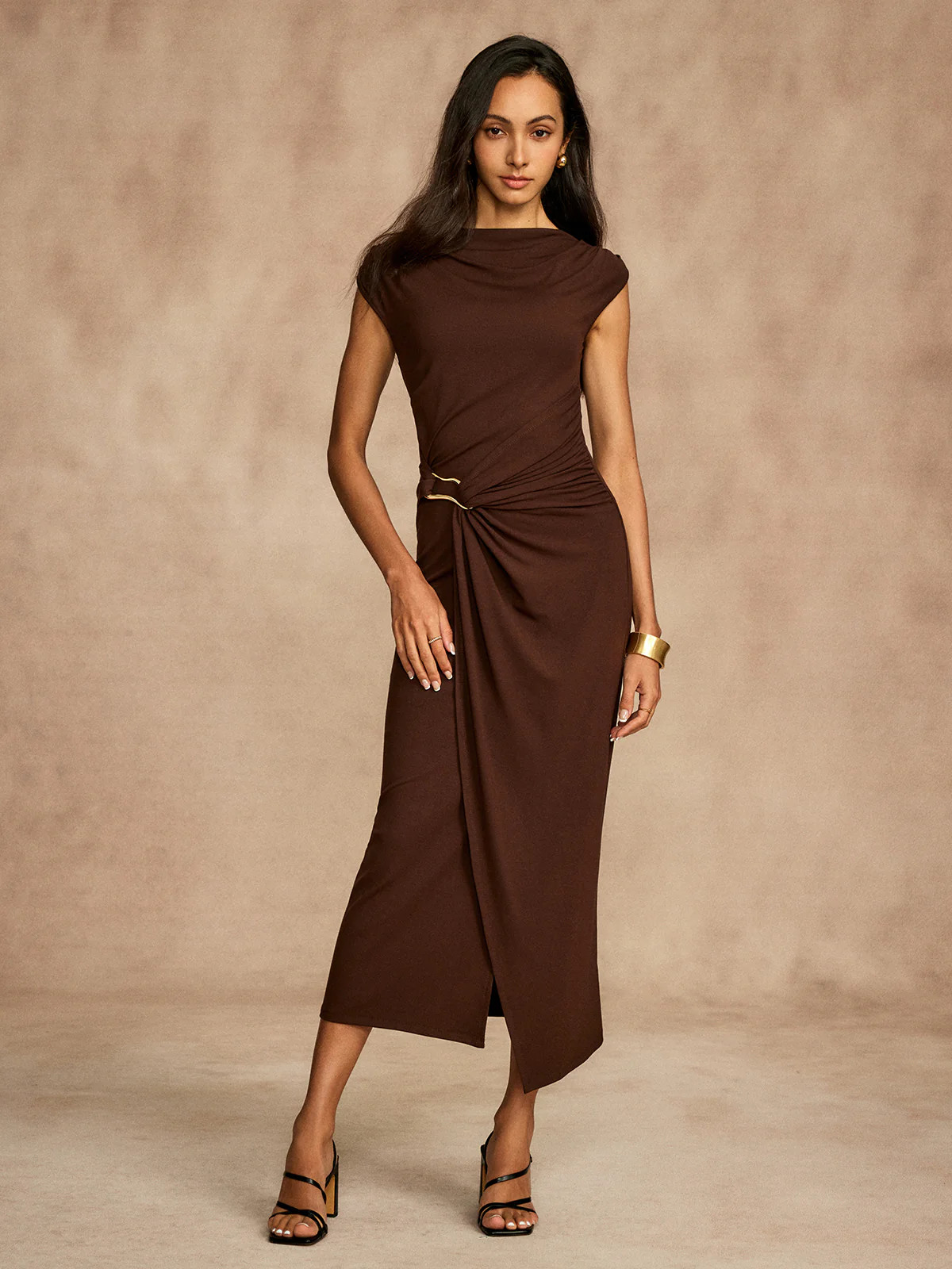 Pure Cotton Cap Sleeve Draped Dress | Commense