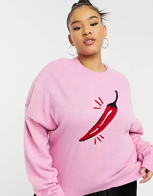 Skinnydip Curve relaxed sweater with spicy pepper slogan knit | ASOS (Global)