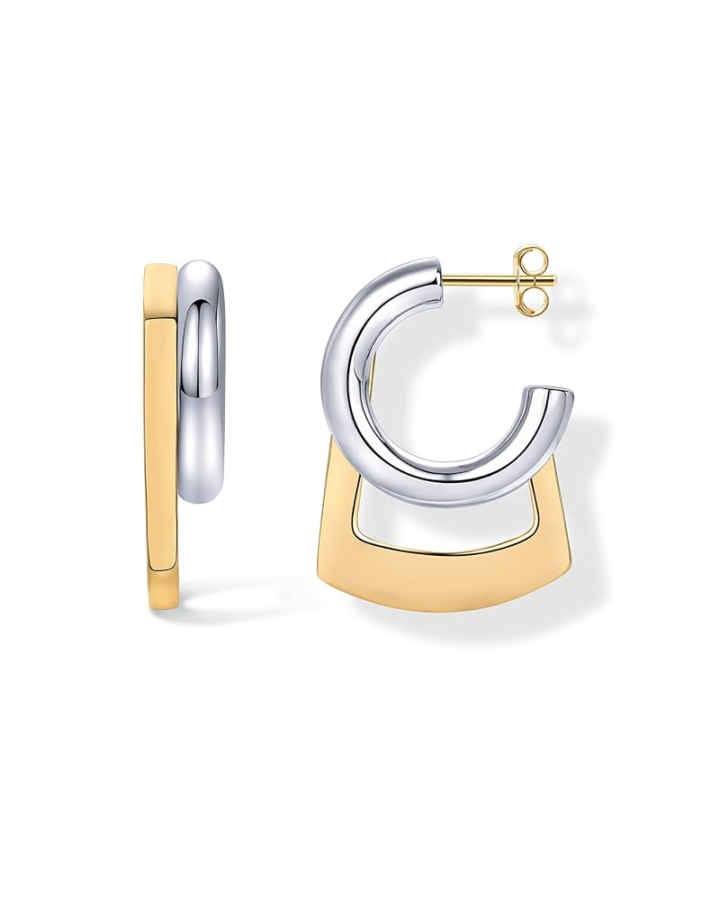 PAVOI 14K Gold Plated and Rhodium Plated Two Tone Multihoop Double Hoop Geometric Earrings for Wo... | Amazon (US)