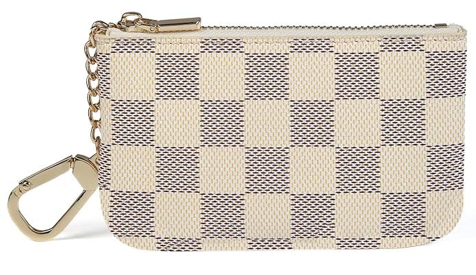 Daisy Rose Luxury Zip Checkered Key Chain pouch | PU Vegan Leather Mini Coin Purse Wallet with clasp | Amazon (US)