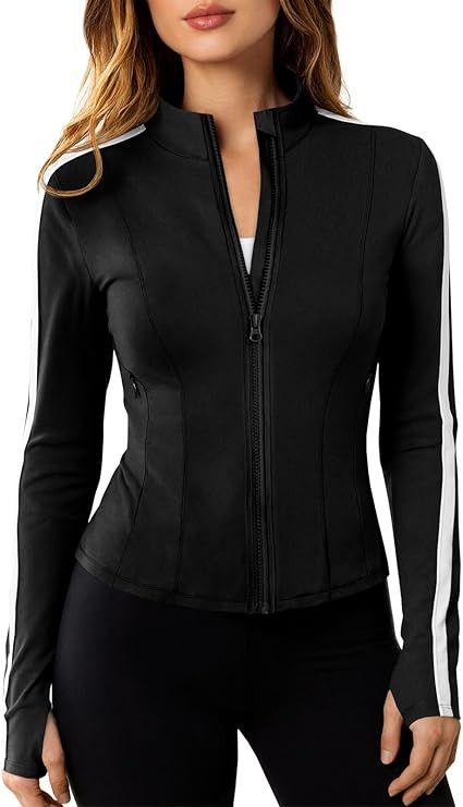 Fisoew Women's Zip Up Workout Jackets Lightweight Contrast Colors Long Sleeve Gym Shirts Athletic... | Amazon (US)