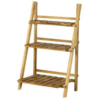 3-Tier 24 in. Wooden Plant Stand, Foldable Flower Stand Ladder Display Plant Shelf, Slatted Bottom and Carbonized Finish | The Home Depot
