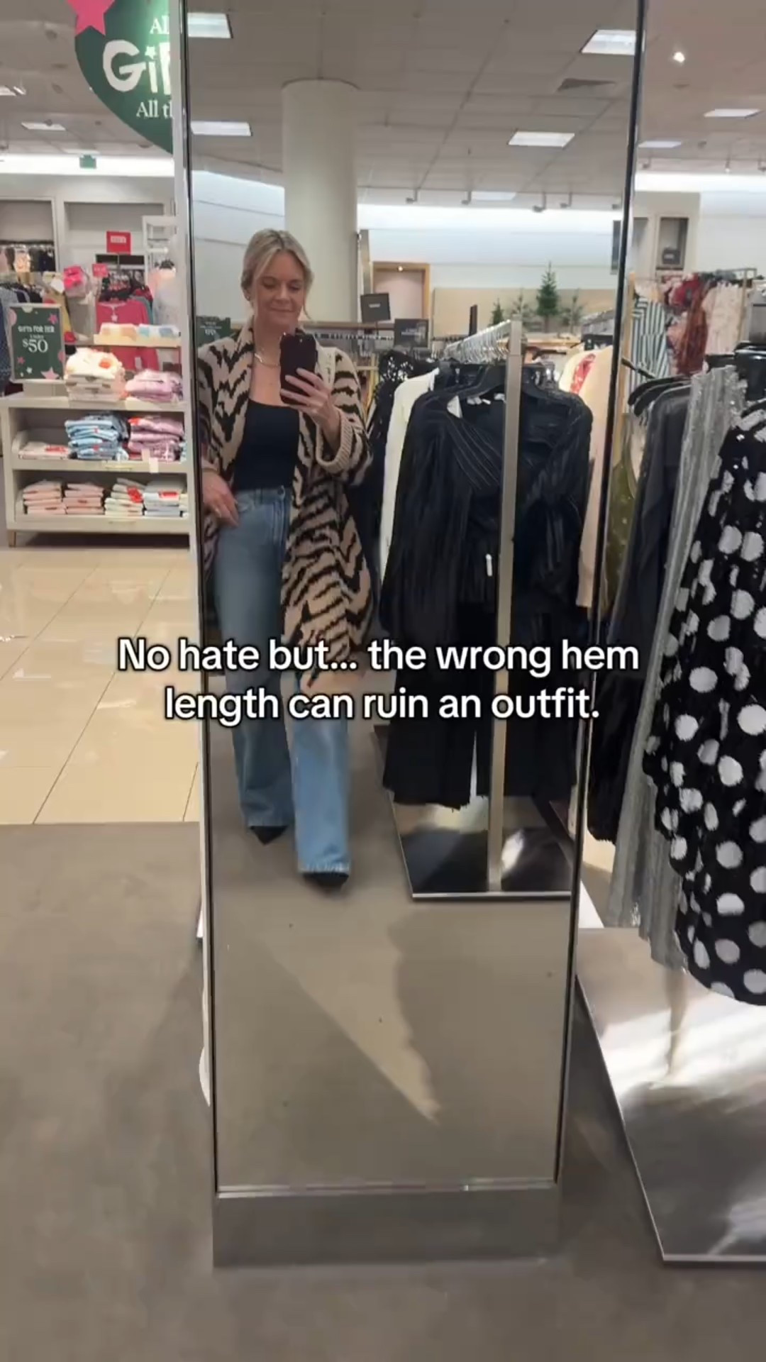 No hate… but hem length has more power than we give it credit for. You can have a great top, great jeans, great shoes — and the whole outfit can still feel “off” simply because the length isn’t working with your proportions. 

Too long? It drags the eye down. 
Too short? It cuts your shape in half. 
Just right? Suddenly your outfit looks intentional, balanced, and flattering. 

Once you start paying attention to hemlines, getting dressed becomes so much easier — because the right length can completely transform how your clothes sit on your body. 

If you want help learning how to choose the right lengths for your shape and your style, our team can show you exactly what to look for.✨