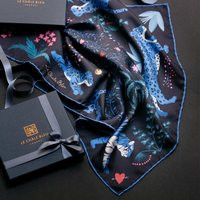 Mulberry Silk Bandana ""The Tiger's Bride"", Black & Blue. Printed Original Design By Le Châle Bleu, France. Made in Italy Gift Box Scarf | Etsy (US)
