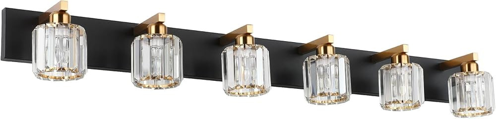 Aipsun Bathroom Light Fixtures Crystal Vanity Light Black and Gold 6 Lights Vanity Lighting Fixtu... | Amazon (US)