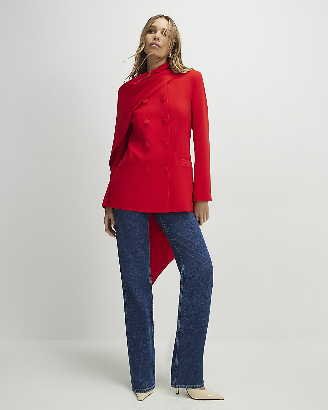 Red Long Sleeve Double Breasted Cape Blazer | River Island UK & IE