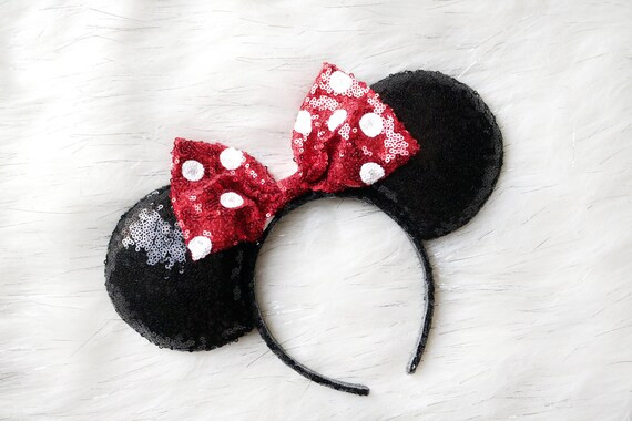 Classic Sequin Minnie Mouse Ears,  Classic Minnie Mouse Ears, Black Sequin Minnie Mouse Ears, Red... | Etsy (US)