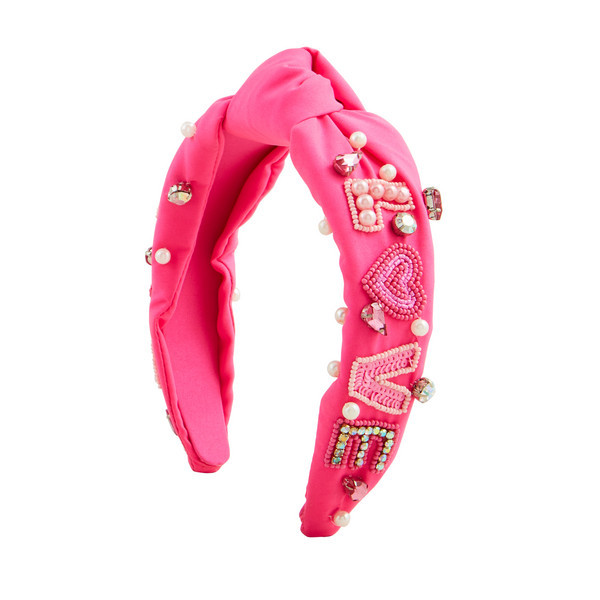Mud Pie Pink Love Beaded Headband | Cotton | Mud Pie