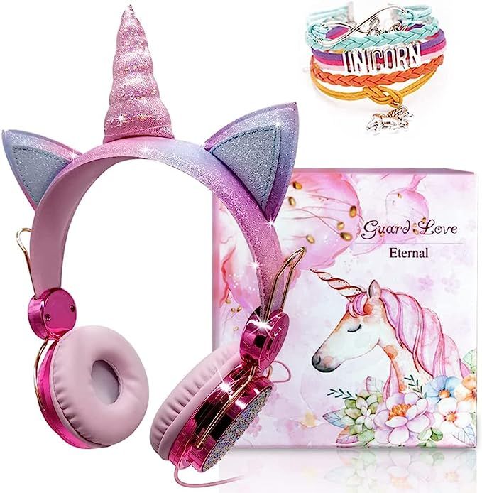 Unicorn Kids Headphones for Girls Children Teens, Wired Headphones for Kids with Adjustable Headb... | Amazon (US)