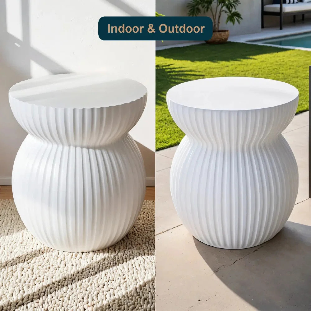 Mander Fiberstone Side Table – Ribbed Hourglass End Accent Table For Indoor Or Outdoor Use | Wayfair North America